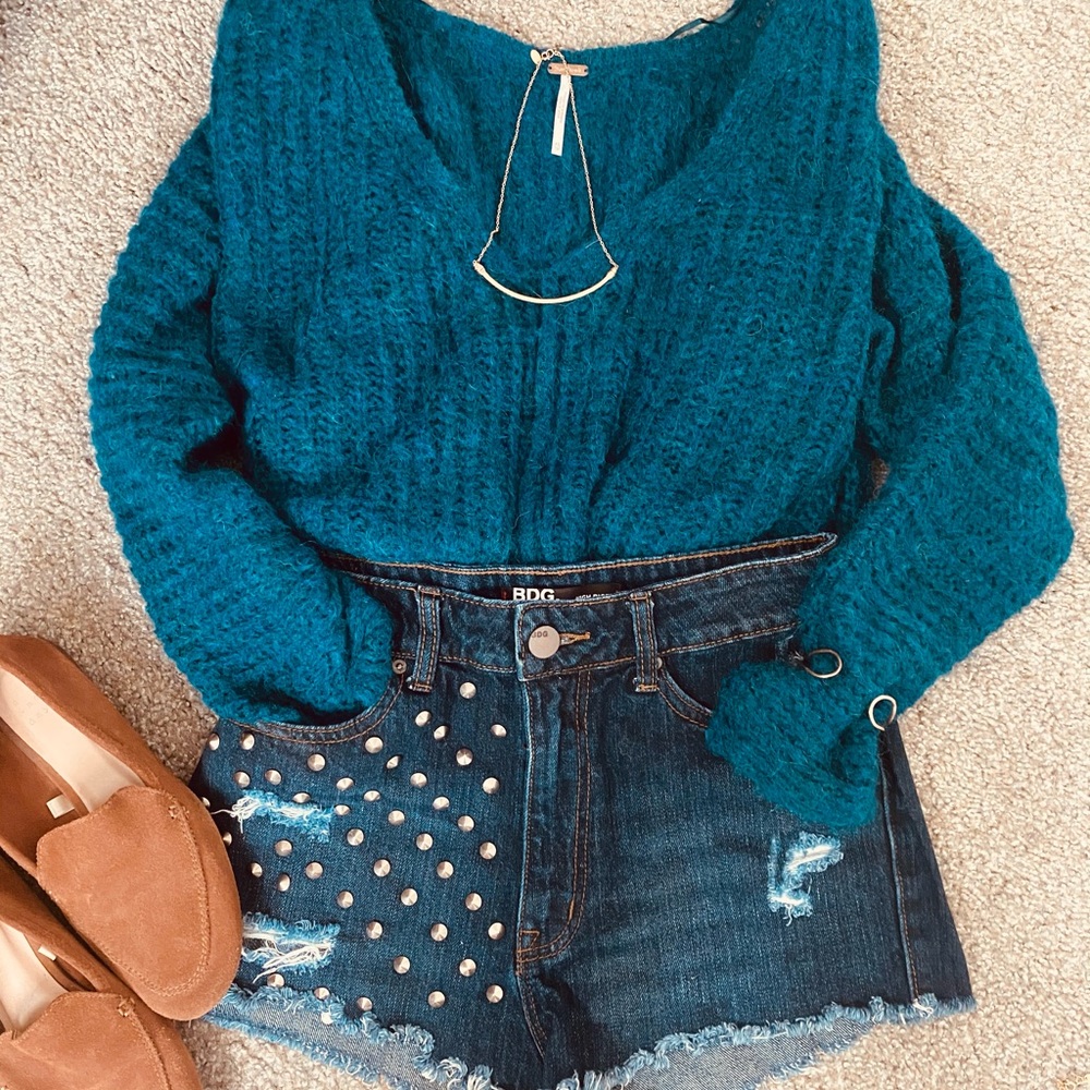 BDG Studded High-Waisted Dark Wash Cheeky Shorts